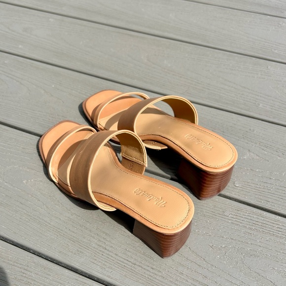 Madewell tan leather chunky heel mules slide sandals - Picture 3 of 5